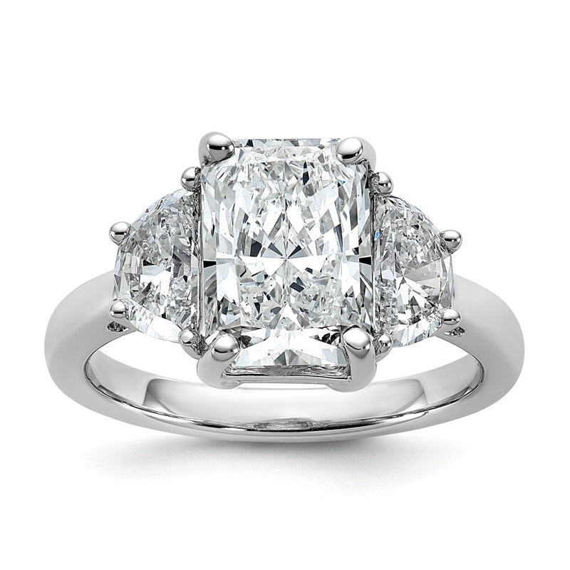 14K Weißgold 4 Karat Zertifiziert Im Labor Gezüchtet Diamant Vs/si+ G+ Radiant und Halb Mond Komplett Dreistein Verlobungsring