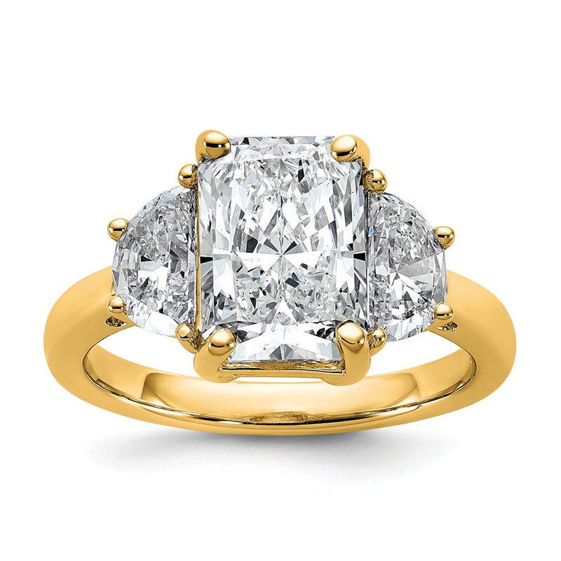 14K Gelbgold 4 Karat Zertifiziert Im Labor Gezüchtet Diamant Vs+ F+ Radiant und Halb Mond Komplett Dreistein Verlobungsring