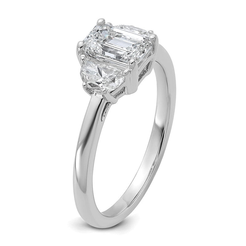 14K Weißgold 1 3/8 Karat Zertifiziert Im Labor Gezüchtet Diamant Vs/si+ G+ Komplett Smaragd und Halb Mond Dreistein Verlobungsring