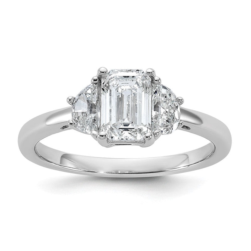 14K Weißgold 3/8 Karat Im Labor Gezüchtet Diamant Vs+ F+ Halbfassung Smaragd und Halb Mond Dreistein Verlobungsring