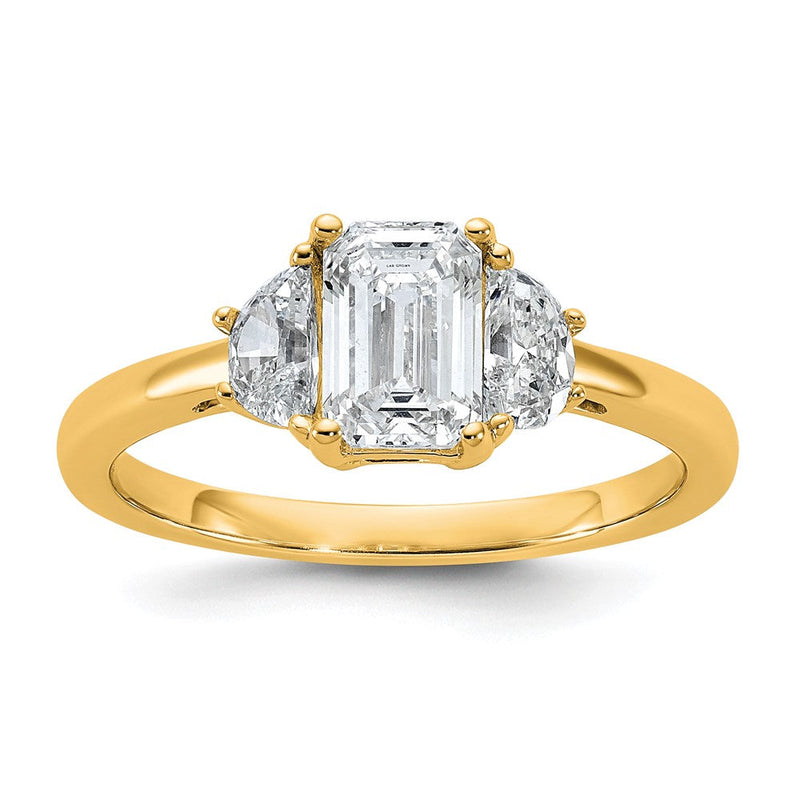 14K Gelbgold 1 3/8 Karat Zertifiziert Im Labor Gezüchtet Diamant Vs+ F+ Komplett Smaragd und Halb Mond Dreistein Verlobungsring