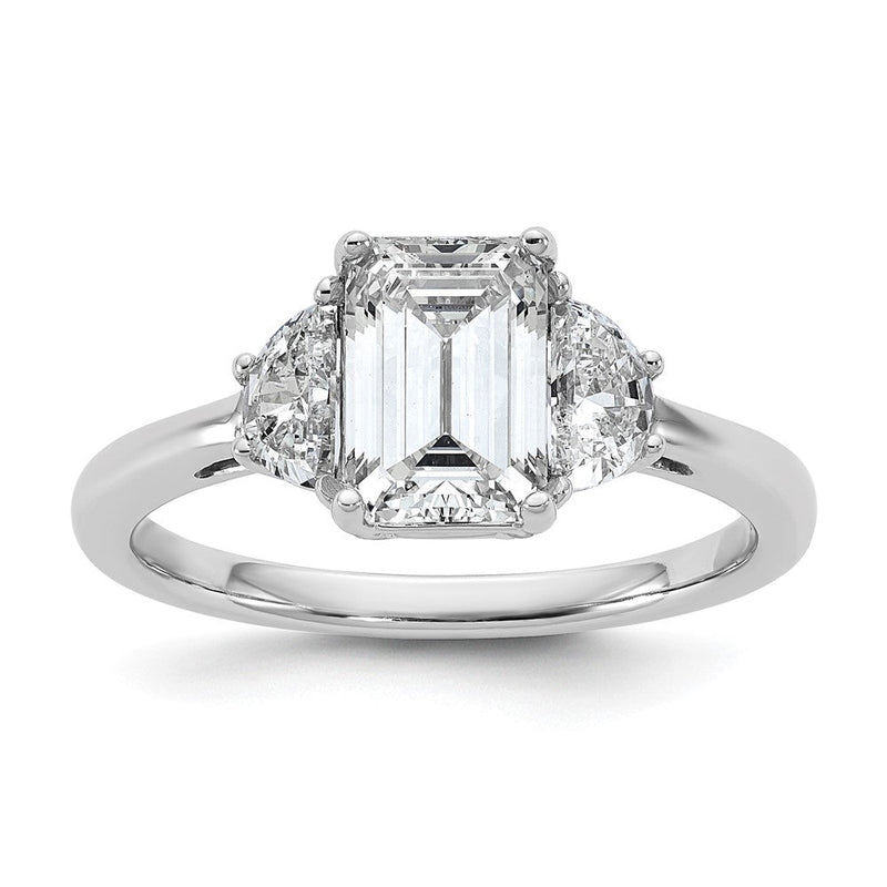 14K Weißgold 2 Karat Zertifiziert Im Labor Gezüchtet Diamant Vs/si+ G+ Komplett Smaragd und Halb Mond Dreistein Verlobungsring