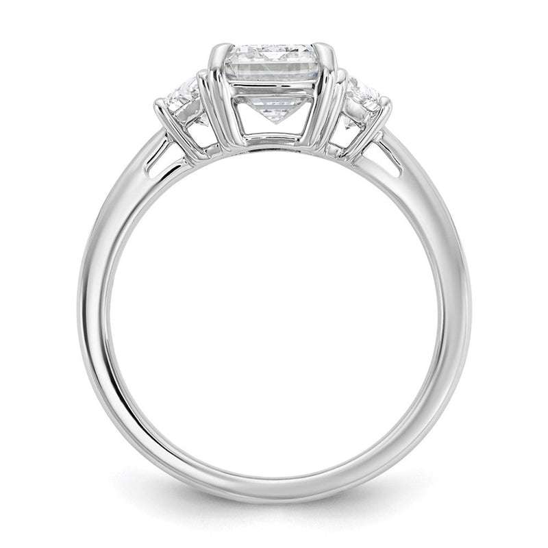 14K Weißgold 2 1/2 Karat Zertifiziert Im Labor Gezüchtet Diamant Vs+ F+ Komplett Smaragd und Halb Mond Dreistein Verlobungsring