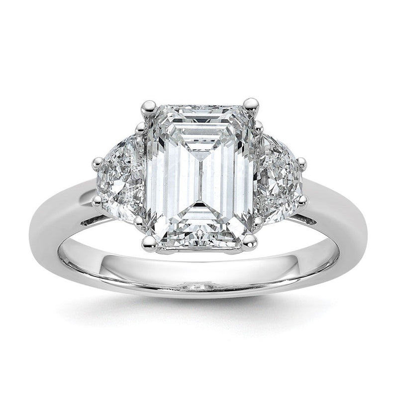 14K Weißgold 2 1/2 Karat Zertifiziert Im Labor Gezüchtet Diamant Vs/si+ G+ Komplett Smaragd und Halb Mond Dreistein Verlobungsring