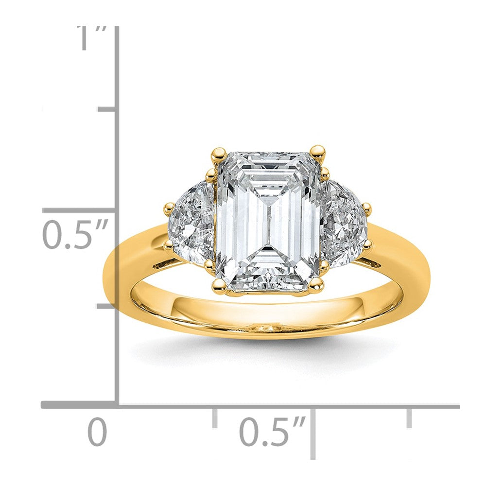 14K Gelbgold 2 1/2 Karat Zertifiziert Im Labor Gezüchtet Diamant Vs+ F+ Komplett Smaragd und Halb Mond Dreistein Verlobungsring