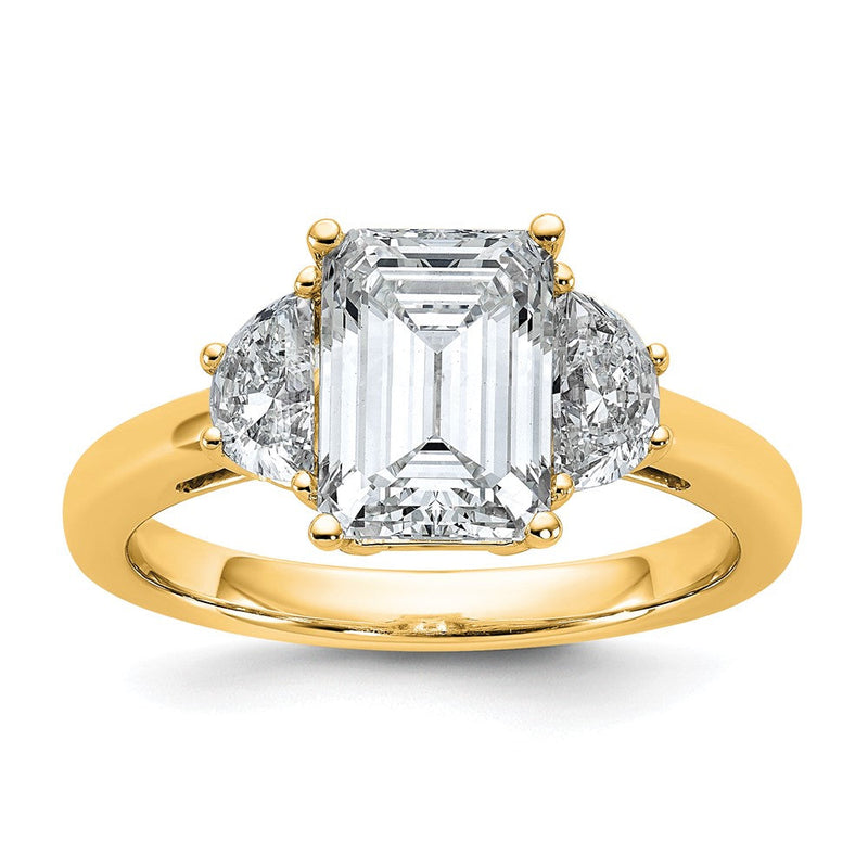 14K Gelbgold 2 1/2 Karat Zertifiziert Im Labor Gezüchtet Diamant Vs/si+ G+ Komplett Smaragd und Halb Mond Dreistein Verlobungsring