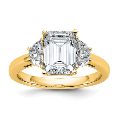 14K Gelbgold 2 1/2 Karat Zertifiziert Im Labor Gezüchtet Diamant Vs+ F+ Komplett Smaragd und Halb Mond Dreistein Verlobungsring