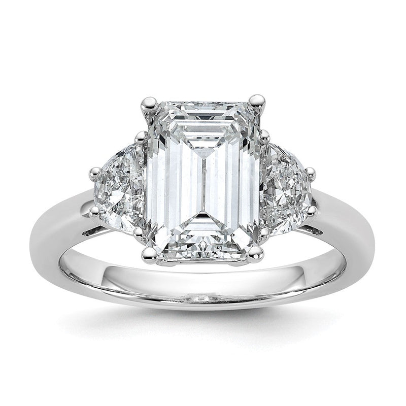 14K Weißgold 3 1/8 Karat Zertifiziert Im Labor Gezüchtet Diamant Vs/si+ G+ Komplett Smaragd und Halb Mond Dreistein Verlobungsring