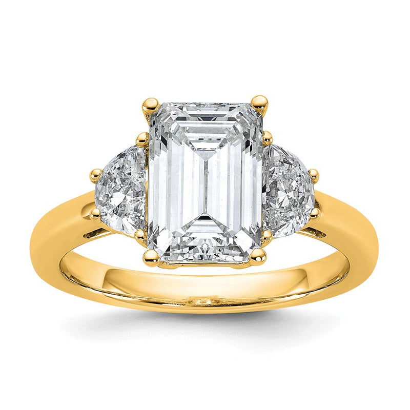 14K Gelbgold 3 1/8 Karat Zertifiziert Im Labor Gezüchtet Diamant Vs+ F+ Komplett Smaragd und Halb Mond Dreistein Verlobungsring