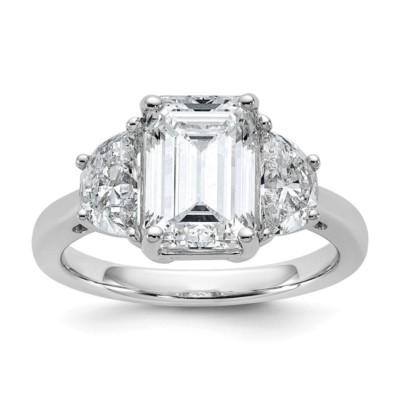 14K Weißgold 4 Karat Zertifiziert Im Labor Gezüchtet Diamant Vs/si+ G+ Komplett Smaragd und Halb Mond Dreistein Verlobungsring