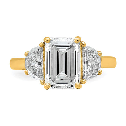 14K Gelbgold 4 Karat Zertifiziert Im Labor Gezüchtet Diamant Vs/si+ G+ Komplett Smaragd und Halb Mond Dreistein Verlobungsring