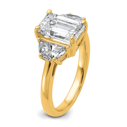 14K Gelbgold 4 Karat Zertifiziert Im Labor Gezüchtet Diamant Vs/si+ G+ Komplett Smaragd und Halb Mond Dreistein Verlobungsring