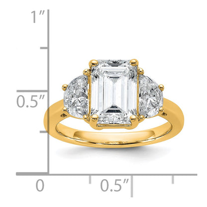 14K Gelbgold 4 Karat Zertifiziert Im Labor Gezüchtet Diamant Vs/si+ G+ Komplett Smaragd und Halb Mond Dreistein Verlobungsring