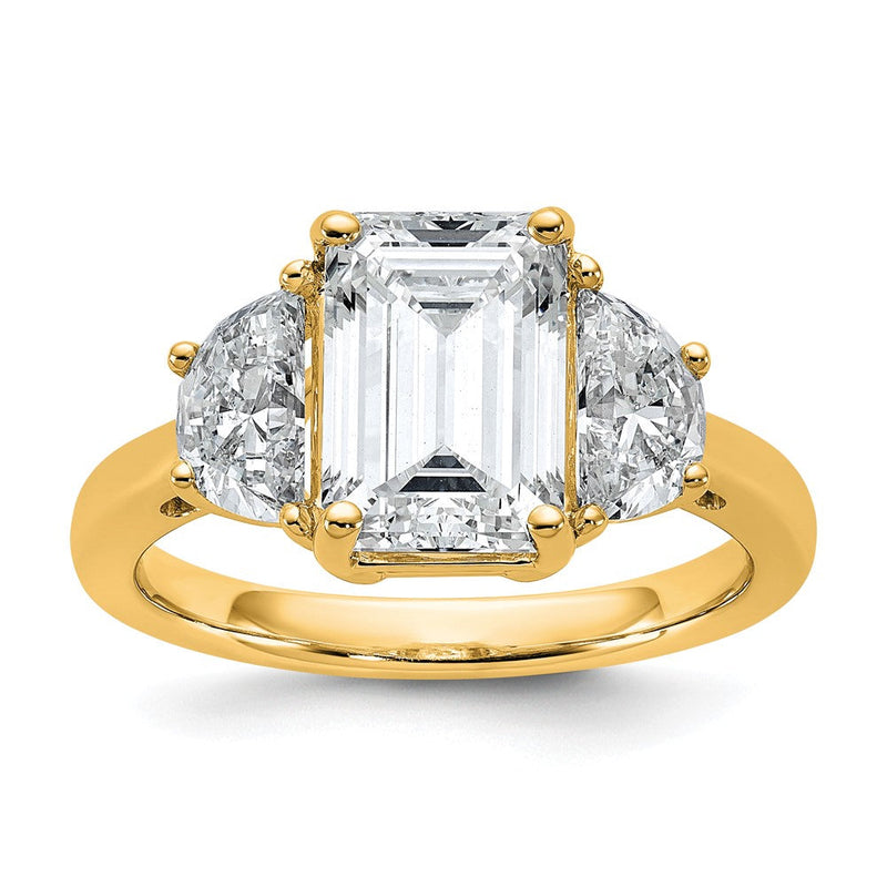 14K Gelbgold 4 Karat Zertifiziert Im Labor Gezüchtet Diamant Vs+ F+ Komplett Smaragd und Halb Mond Dreistein Verlobungsring
