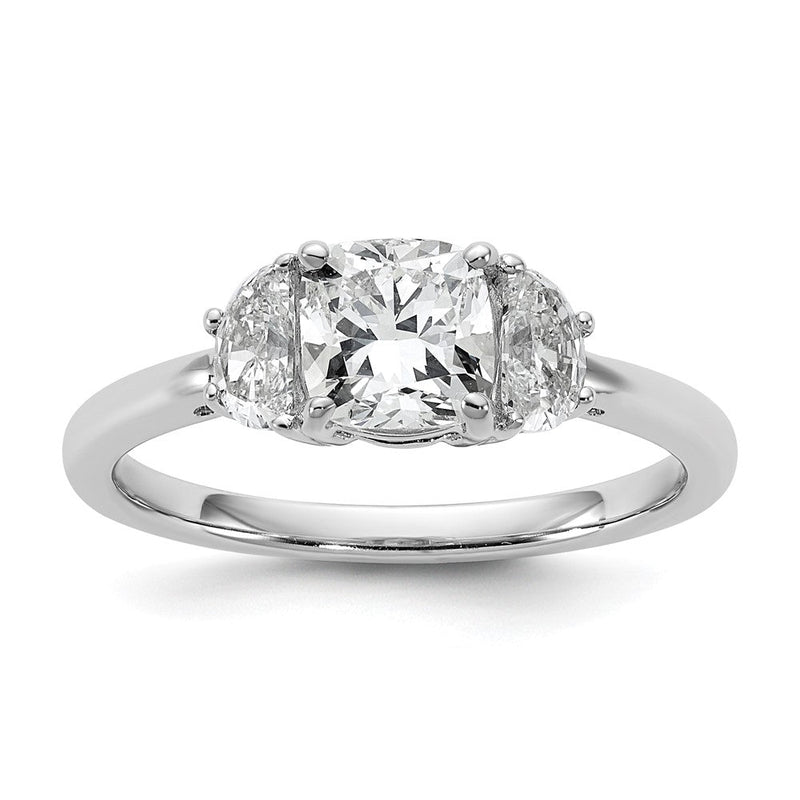14K Weißgold 3/8 Karat Im Labor Gezüchtet Diamant Vs/si+ G+ Halb Mond und 1 Karat Kissen Mittig Halbfassung Dreistein Verlobungsring