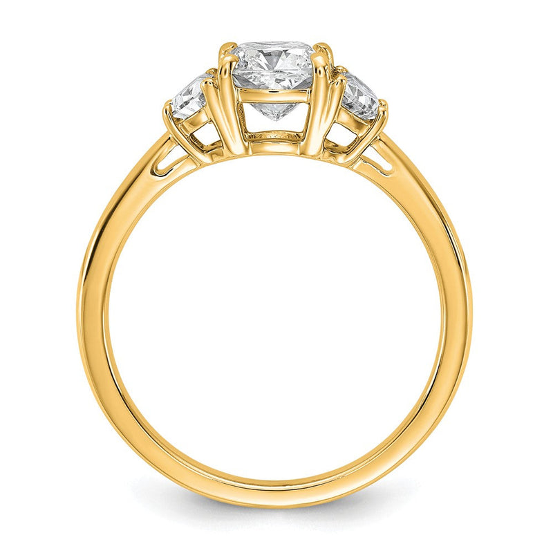 14K Gelbgold 1 3/8 Karat Zertifiziert Im Labor Gezüchtet Diamant Vs/si+ G+ Komplett Kissen und Halb Mond Dreistein Verlobungsring