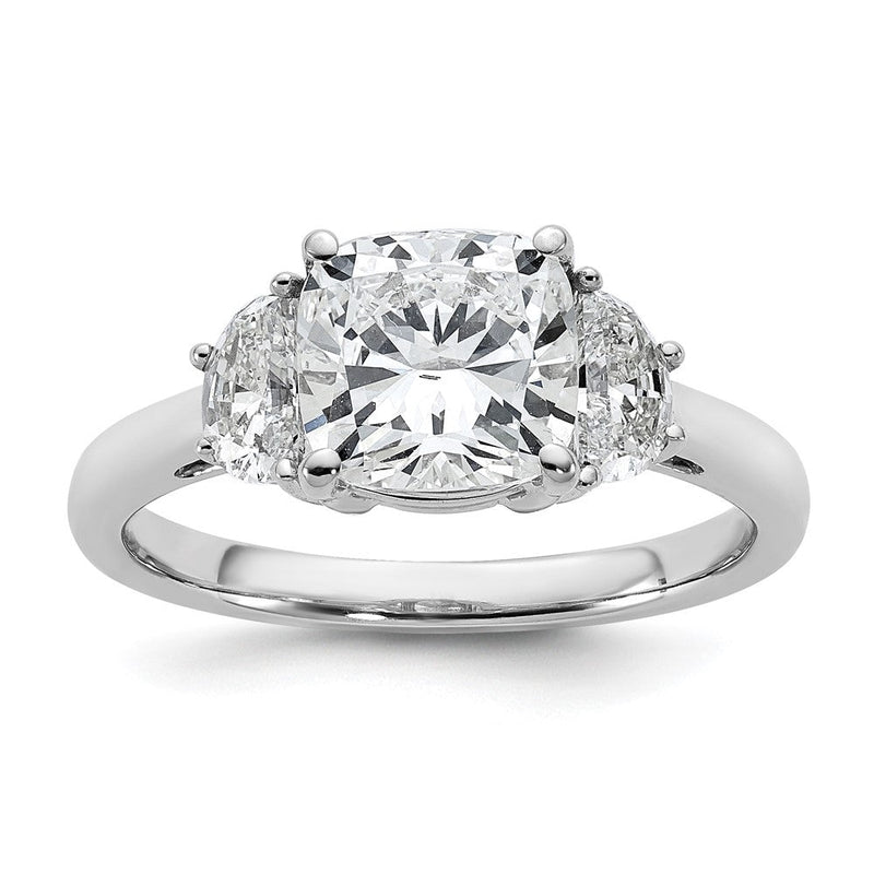14K Weißgold 2 1/2 Karat Zertifiziert Im Labor Gezüchtet Diamant Vs/si+ G+ Komplett Kissen und Halb Mond Dreistein Verlobungsring
