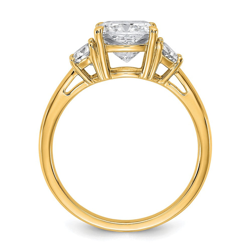 14K Gelbgold 2 1/2 Karat Zertifiziert Im Labor Gezüchtet Diamant Vs+ F+ Komplett Kissen und Halb Mond Dreistein Verlobungsring