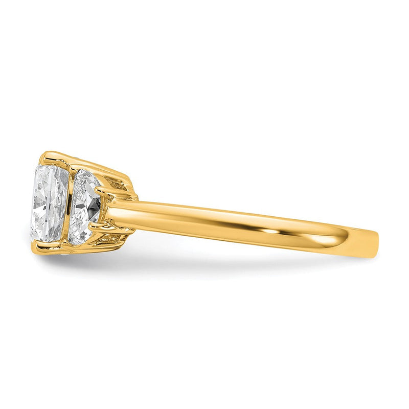 14K Gelbgold 2 1/2 Karat Zertifiziert Im Labor Gezüchtet Diamant Vs/si+ G+ Komplett Kissen und Halb Mond Dreistein Verlobungsring