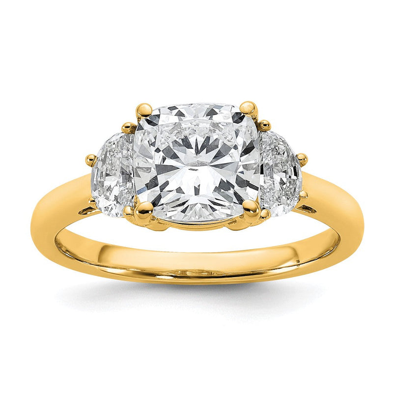 14K Gelbgold 1/2 Karat Im Labor Gezüchtet Diamant Vs/si+ G+ Halb Mond und 2 Karat Kissen Mittig Halbfassung Dreistein Verlobungsring
