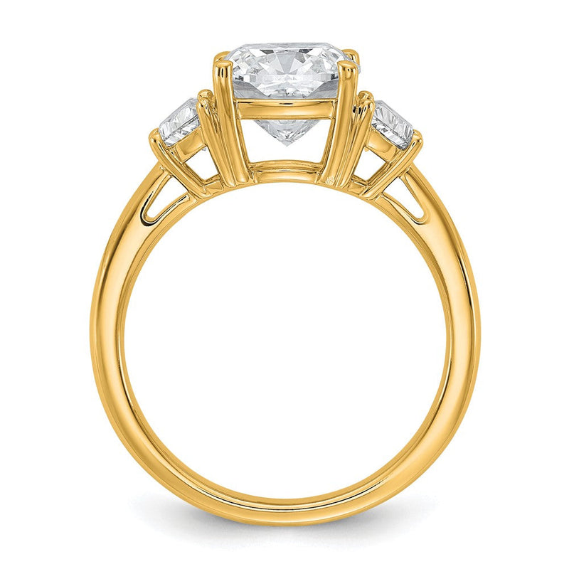 14K Gelbgold 5/8 Karat Im Labor Gezüchtet Diamant Vs/si+ G+ Halb Mond und 2 1/2 Karat Kissen Mittig Halbfassung Dreistein Verlobungsring