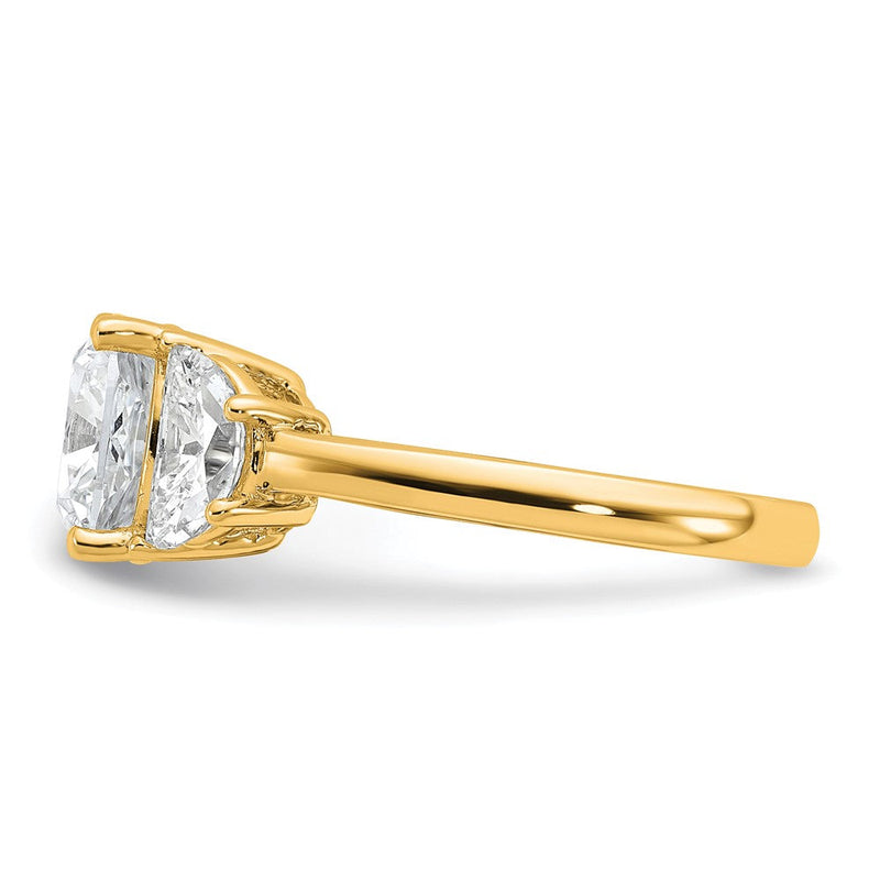 14K Gelbgold 4 Karat Zertifiziert Im Labor Gezüchtet Diamant Vs+ F+ Komplett Kissen und Halb Mond Dreistein Verlobungsring