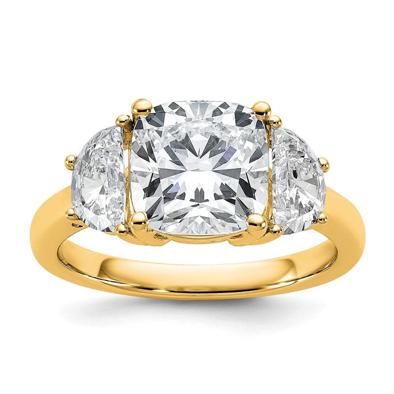 14K Gelbgold 4 Karat Zertifiziert Im Labor Gezüchtet Diamant Vs/si+ G+ Komplett Kissen und Halb Mond Dreistein Verlobungsring