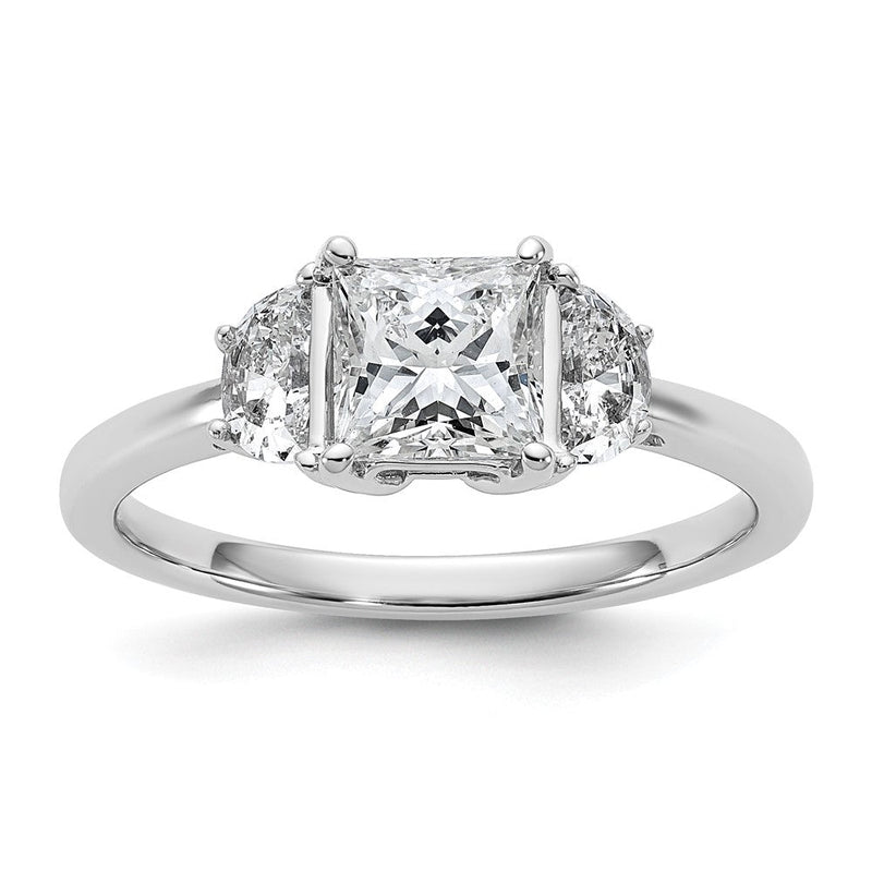 14K Weißgold 3/8 Karat Im Labor Gezüchtet Diamant Vs/si+ G+ Halb Mond 1 Karat Princess Mittig Halbfassung Dreistein Verlobungsring