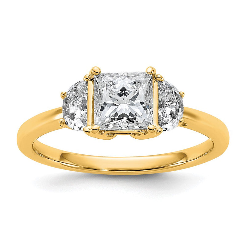 14K Gelbgold 1 3/8 Karat Zertifiziert Im Labor Gezüchtet Diamant Vs/si+ G+ Princess und Halb Mond Komplett Dreistein Verlobungsring