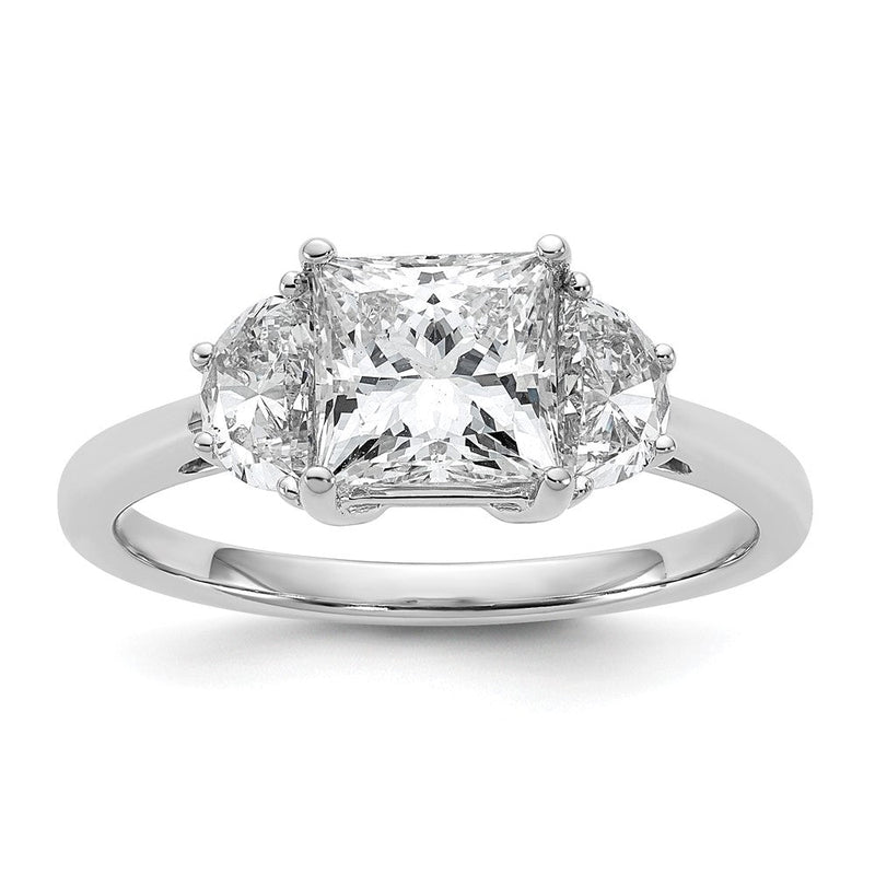 14K Weißgold 2 Karat Zertifiziert Im Labor Gezüchtet Diamant Vs/si+ G+ Princess und Halb Mond Komplett Dreistein Verlobungsring