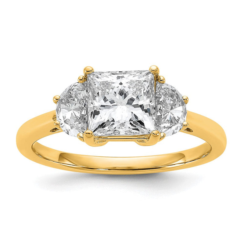 14K Gelbgold 1/2 Karat Im Labor Gezüchtet Diamant Vs+ F+ Halb Mond 1 1/2 Karat Princess Mittig Halbfassung Dreistein Verlobungsring