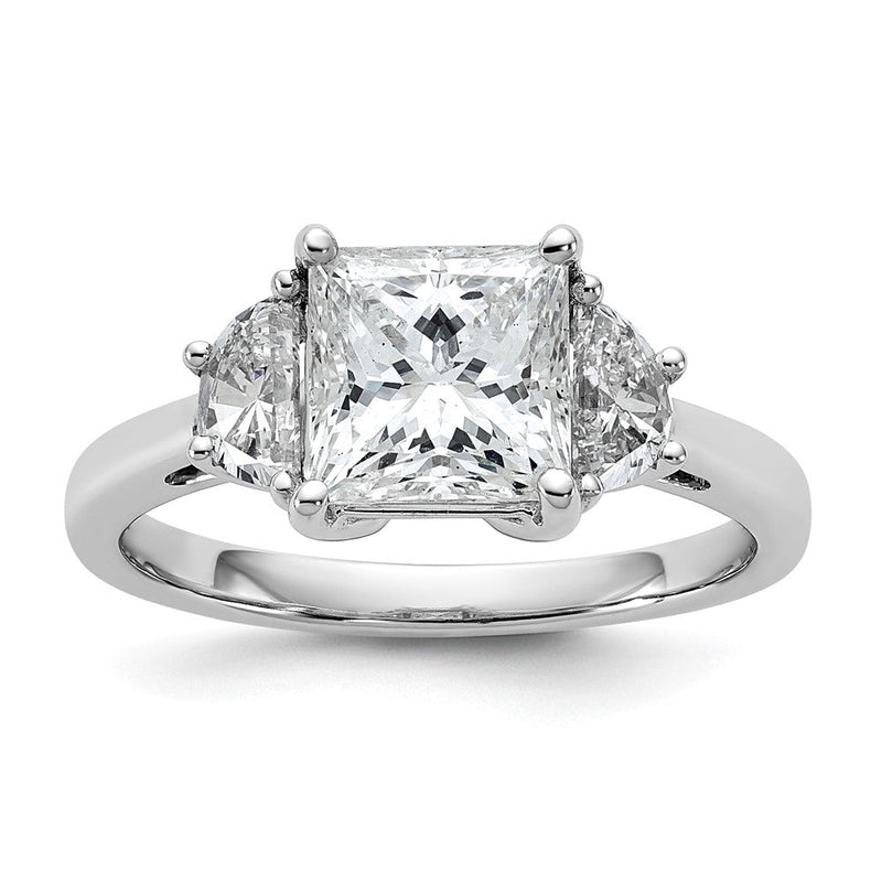 14K Weißgold 2 1/2 Karat Zertifiziert Im Labor Gezüchtet Diamant Vs/si+ G+ Princess und Halb Mond Komplett Dreistein Verlobungsring
