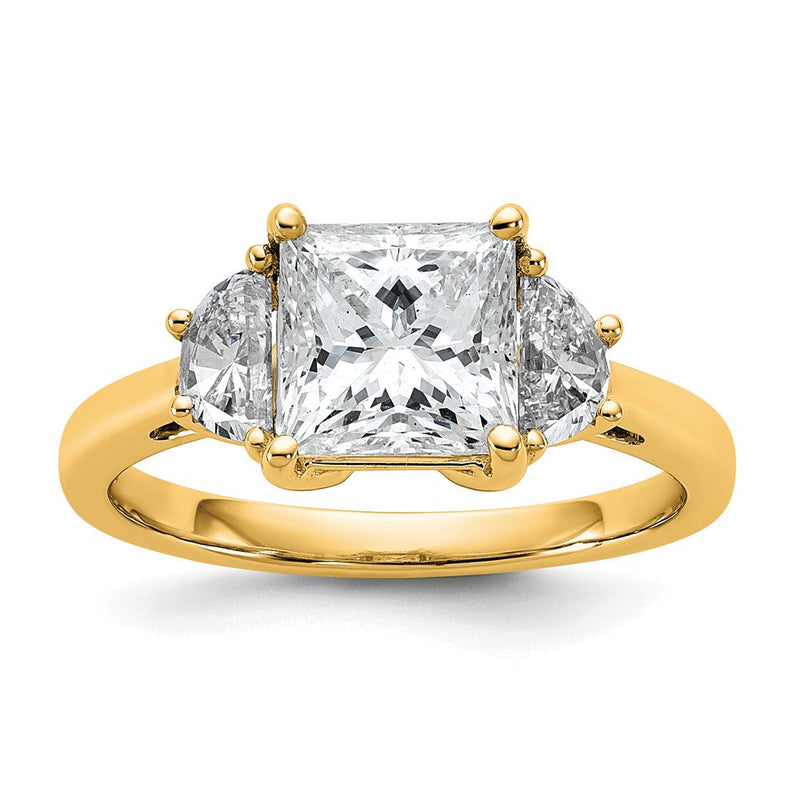 14K Gelbgold 2 1/2 Karat Zertifiziert Im Labor Gezüchtet Diamant Vs/si+ G+ Princess und Halb Mond Komplett Dreistein Verlobungsring