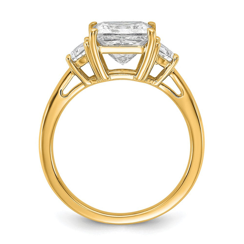 14K Gelbgold 5/8 Karat Im Labor Gezüchtet Diamant Vs/si+ G+ Halb Mond 2 1/2 Karat Princess Mittig Halbfassung Dreistein Verlobungsring
