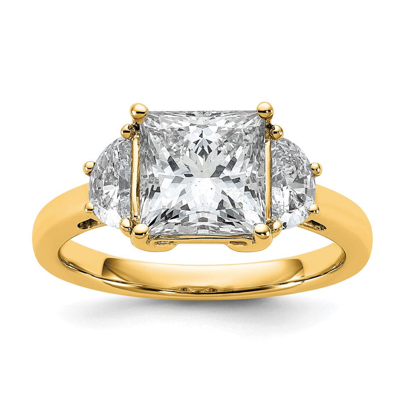 14K Gelbgold 3 1/8 Karat Zertifiziert Im Labor Gezüchtet Diamant Vs+ F+ Princess und Halb Mond Komplett Dreistein Verlobungsring