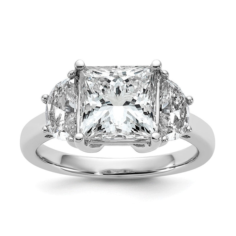 14K Weißgold 4 Karat Zertifiziert Im Labor Gezüchtet Diamant Vs+ F+ Princess und Halb Mond Komplett Dreistein Verlobungsring