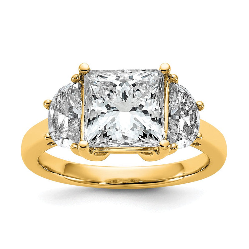 14K Gelbgold 4 Karat Zertifiziert Im Labor Gezüchtet Diamant Vs+ F+ Princess und Halb Mond Komplett Dreistein Verlobungsring