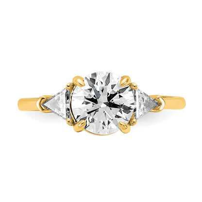 14K Gelbgold 2 Karat Zertifiziert Im Labor Gezüchtet Diamant Vs/si+ G+ Rund und Dreieck Komplett Dreistein Verlobungsring