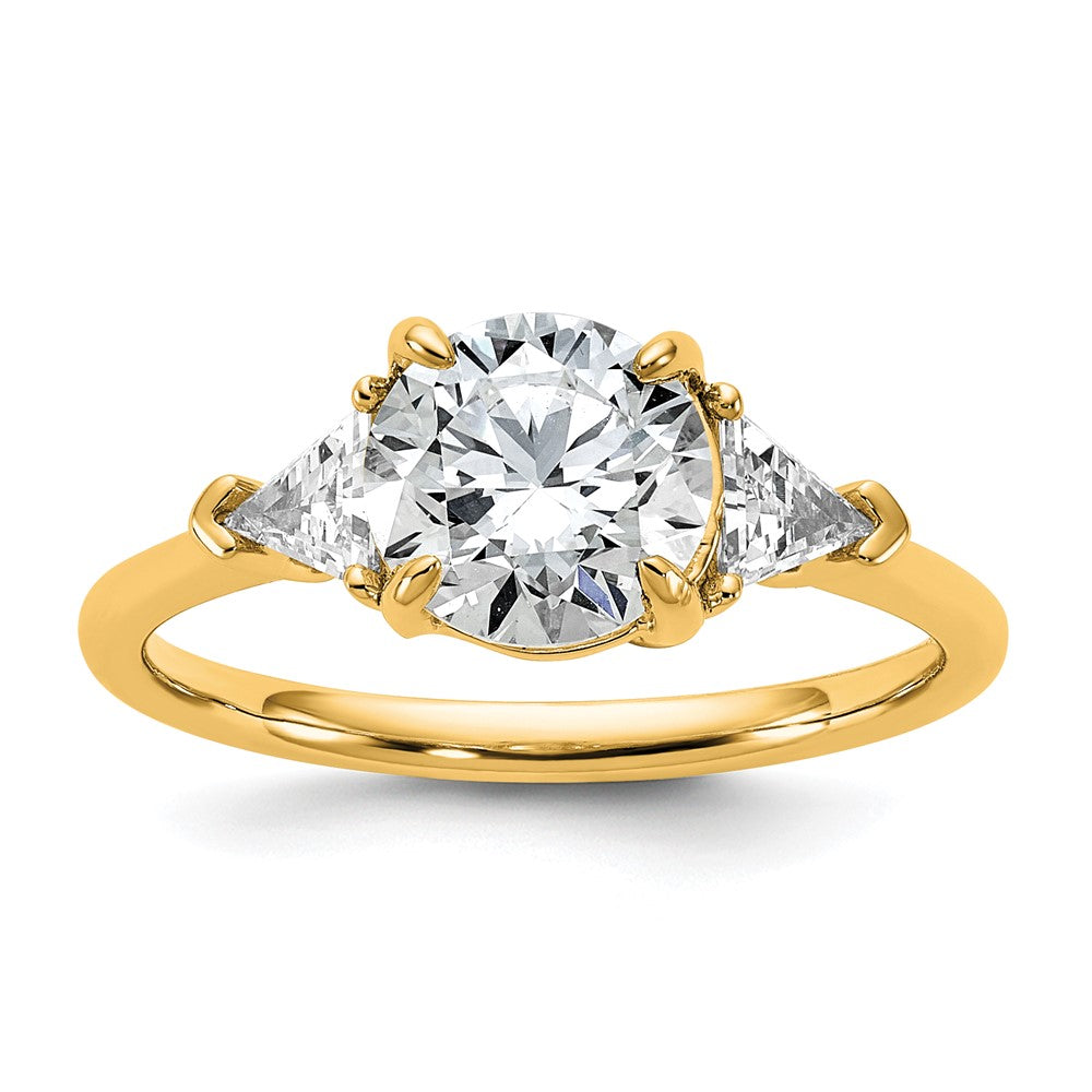14K Gelbgold 2 Karat Zertifiziert Im Labor Gezüchtet Diamant Vs/si+ G+ Rund und Dreieck Komplett Dreistein Verlobungsring