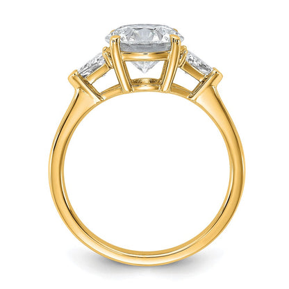 14K Gelbgold 2 1/2 Karat Zertifiziert Im Labor Gezüchtet Diamant Vs/si+ G+ Rund und Dreieck Komplett Dreistein Verlobungsring