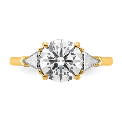 14K Gelbgold 2 1/2 Karat Zertifiziert Im Labor Gezüchtet Diamant Vs/si+ G+ Rund und Dreieck Komplett Dreistein Verlobungsring