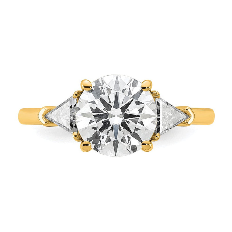 14K Gelbgold 2 1/2 Karat Zertifiziert Im Labor Gezüchtet Diamant Vs+ F+ Rund und Dreieck Komplett Dreistein Verlobungsring