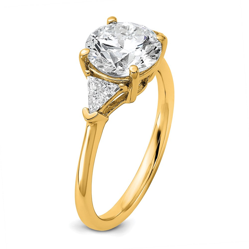 14K Gelbgold 2 1/2 Karat Zertifiziert Im Labor Gezüchtet Diamant Vs/si+ G+ Rund und Dreieck Komplett Dreistein Verlobungsring