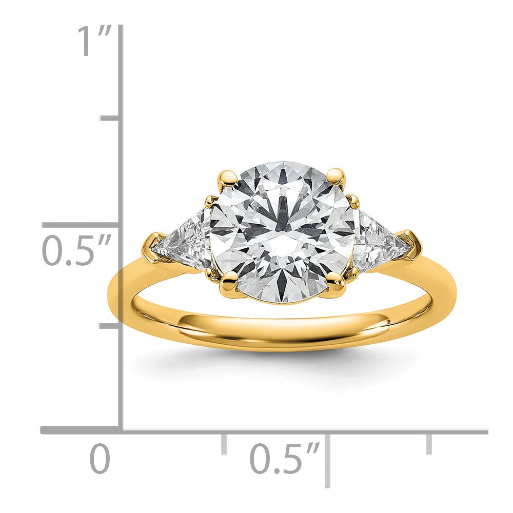 14K Gelbgold 2 1/2 Karat Zertifiziert Im Labor Gezüchtet Diamant Vs/si+ G+ Rund und Dreieck Komplett Dreistein Verlobungsring