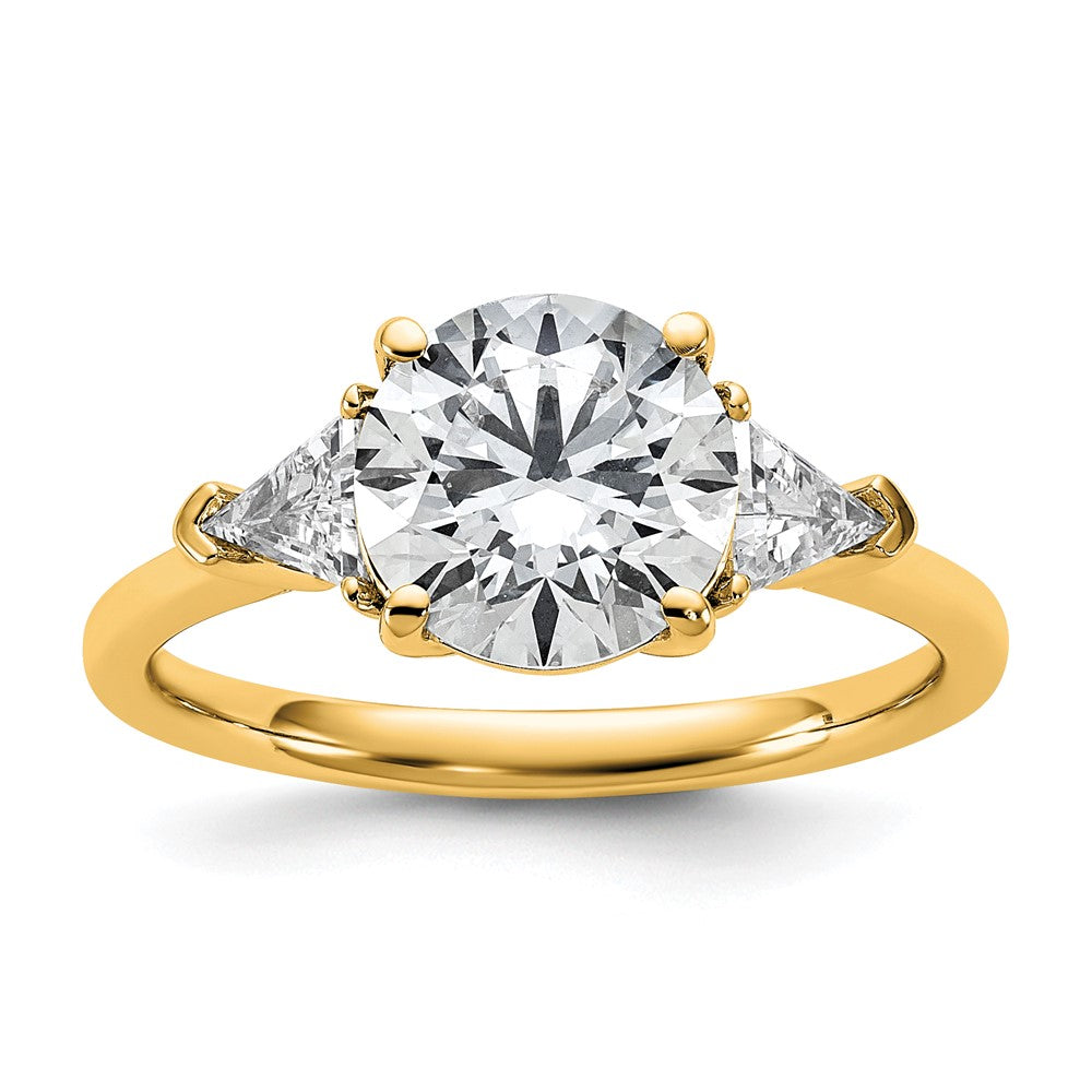 14K Gelbgold 2 1/2 Karat Zertifiziert Im Labor Gezüchtet Diamant Vs/si+ G+ Rund und Dreieck Komplett Dreistein Verlobungsring