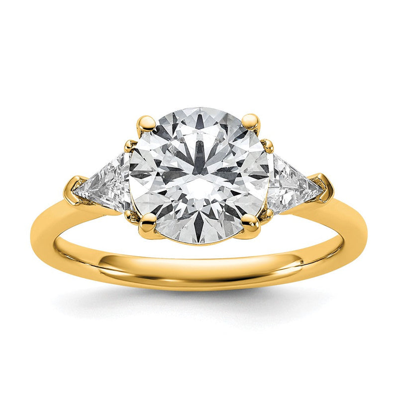 14K Gelbgold 2 1/2 Karat Zertifiziert Im Labor Gezüchtet Diamant Vs/si+ G+ Rund und Dreieck Komplett Dreistein Verlobungsring