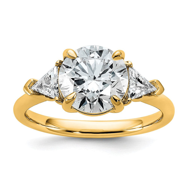 14K Gelbgold 3 1/8 Karat Zertifiziert Im Labor Gezüchtet Diamant Vs+ F+ Rund und Dreieck Komplett Dreistein Verlobungsring