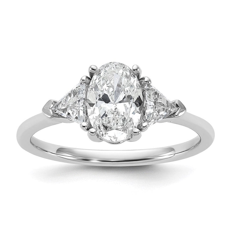 14K Weißgold 1/2 Karat Im Labor Gezüchtet Diamant Vs+ F+ Trillant und 1 Karat Oval Mittig Halbfassung Dreistein Verlobungsring