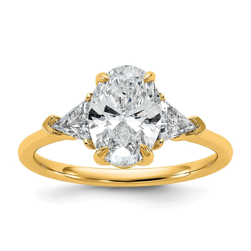 14K Gelbgold 1/2 Karat Im Labor Gezüchtet Diamant Vs/si+ G+ Trillant und 1 1/2 Karat Oval Mittig Halbfassung Dreistein Verlobungsring