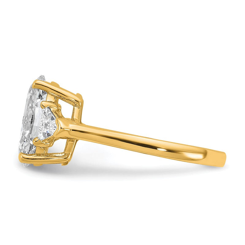 14K Gelbgold 3 1/8 Karat Zertifiziert Im Labor Gezüchtet Diamant Vs+ F+ Komplett Oval und Trillant Dreistein Verlobungsring